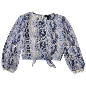 Aqua (Bloomingdales) Purple and White Girls Front Tie cropped blouse size M